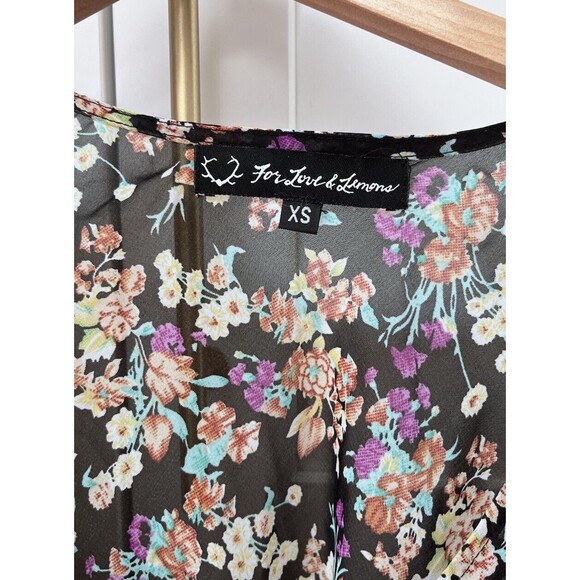 For Love & Lemons Day Tripper Dress Tunic Floral Blouse Black Hippy Boho Sz XS - Picture 3 of 7